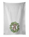 Dachshund Chocolate and Tan Christmas Wreath Kitchen Towel Set of 2 White Dish Towels Decorative Bathroom Hand towel for Hand, Face, Hair, Yoga, Tea, Dishcloth, 19 X 28", White