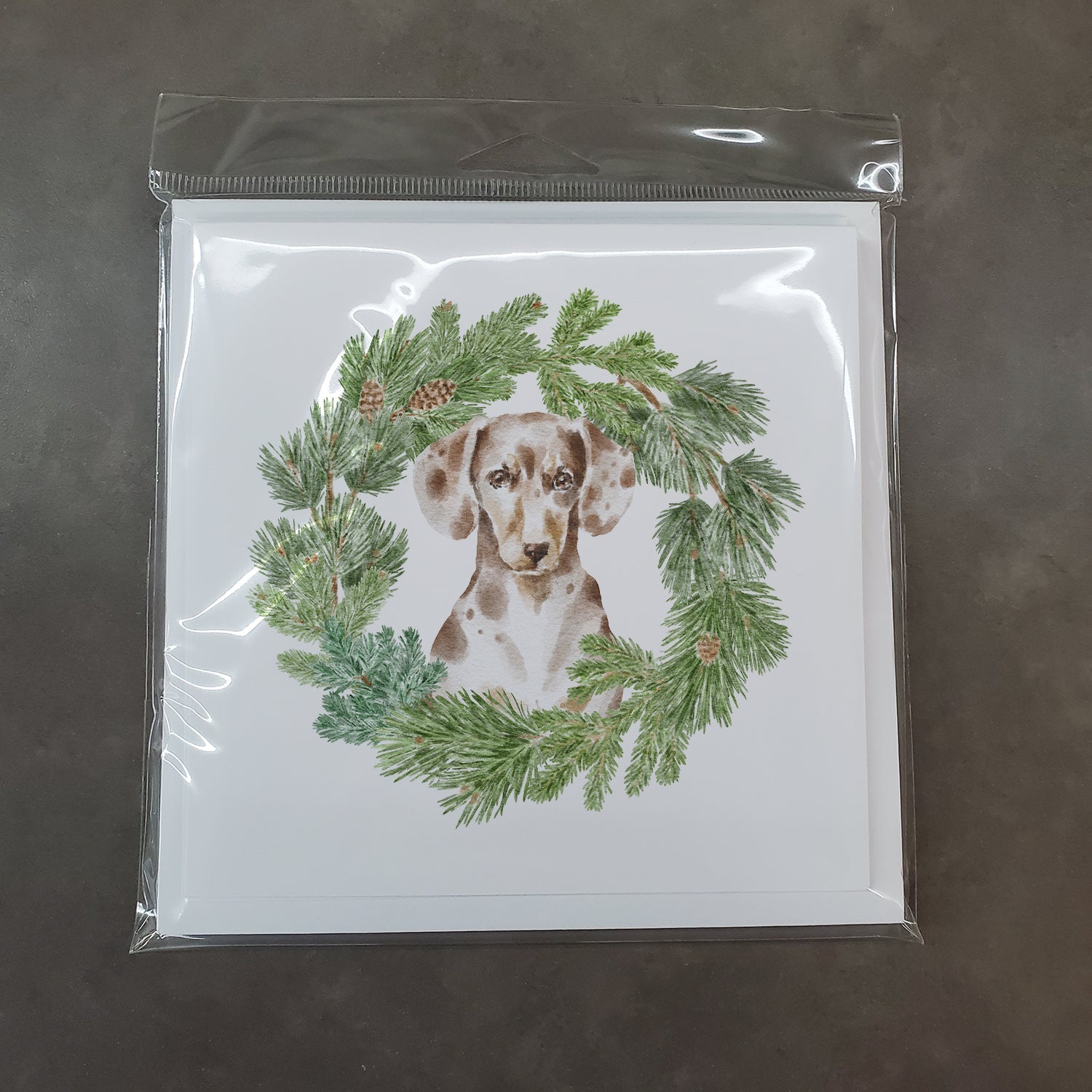 Dachshund Dappled Christmas Wreath Square Greeting Cards and Envelopes Pack of 8 Blank Cards with Envelopes Blank Thank You Note Greeting Cards Stationery