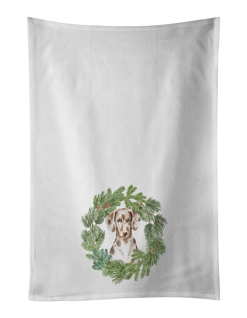 Dachshund Dappled Christmas Wreath Kitchen Towel Set of 2 White Dish Towels Decorative Bathroom Hand towel for Hand, Face, Hair, Yoga, Tea, Dishcloth, 19 X 28", White