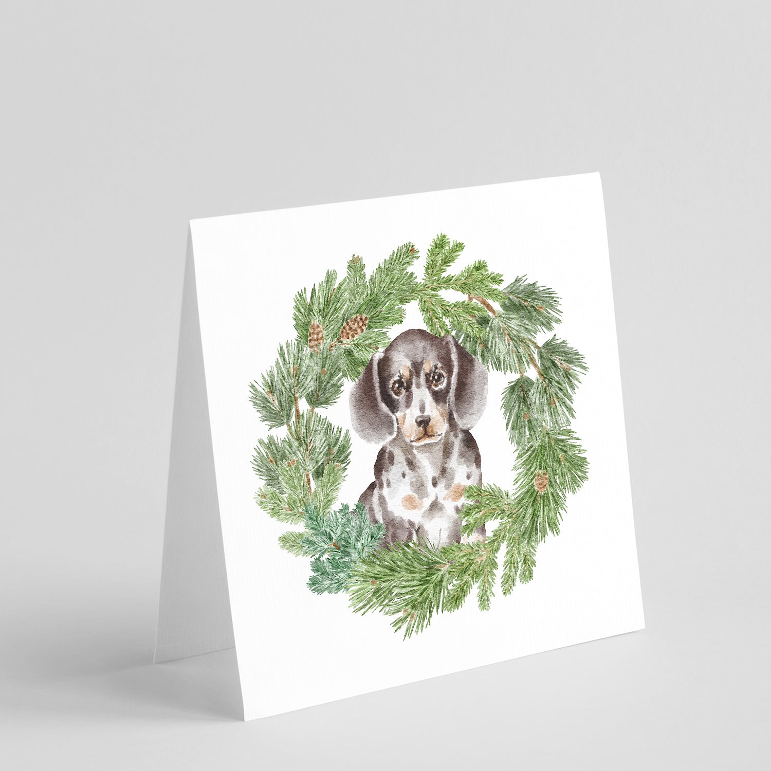 Dachshund Puppy Dappled Christmas Wreath Square Greeting Cards and Envelopes Pack of 8 Blank Cards with Envelopes Blank Thank You Note Greeting Cards Stationery