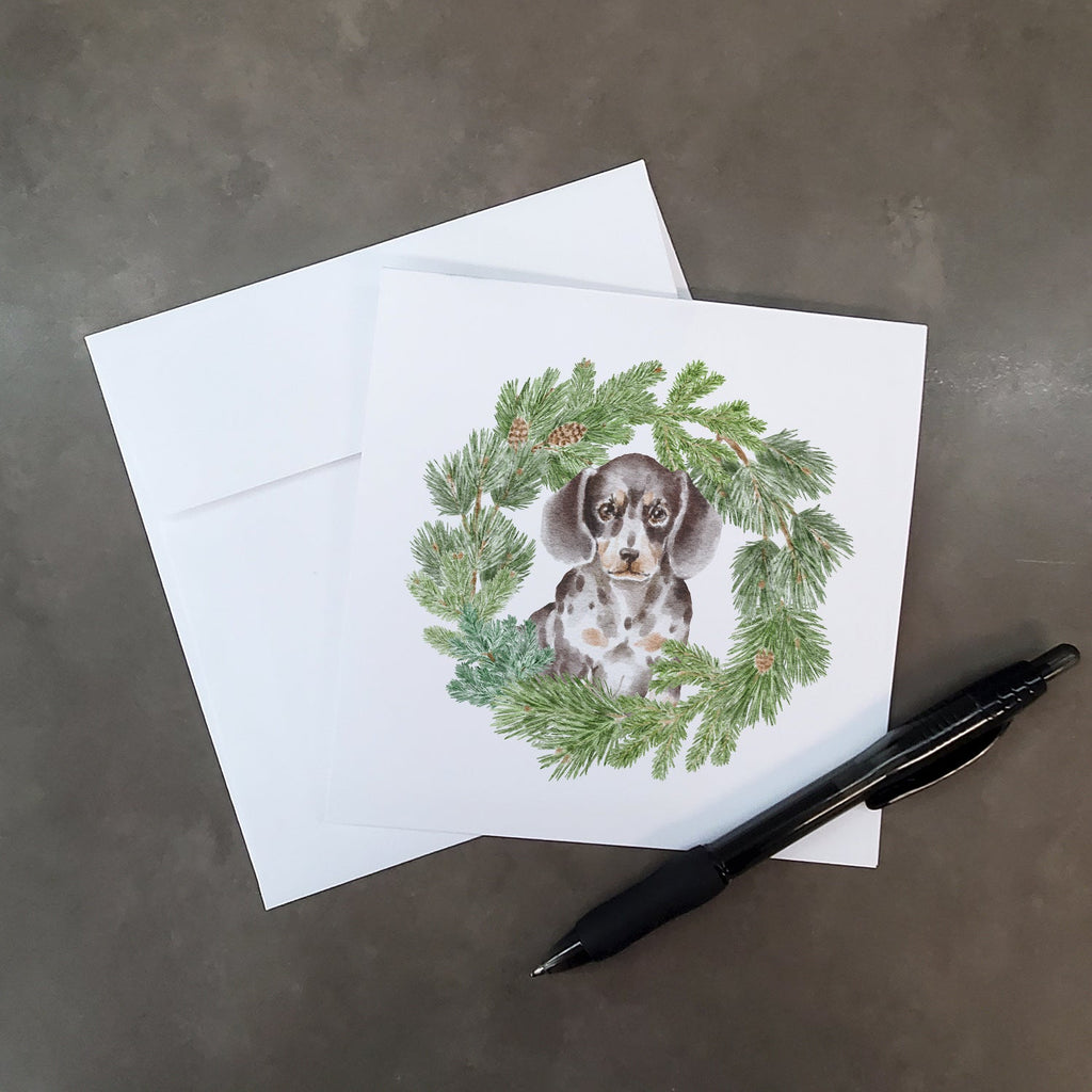 Dachshund Puppy Dappled Christmas Wreath Square Greeting Cards and Envelopes Pack of 8 Blank Cards with Envelopes Blank Thank You Note Greeting Cards Stationery