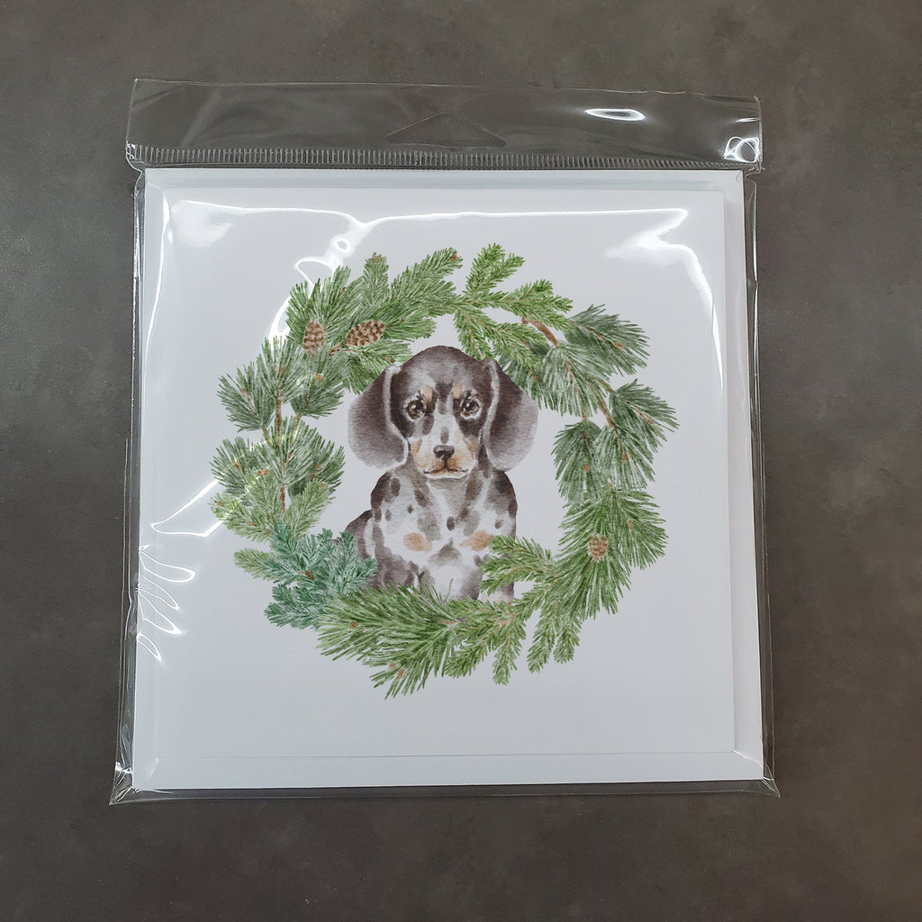 Dachshund Puppy Dappled Christmas Wreath Square Greeting Cards and Envelopes Pack of 8 Blank Cards with Envelopes Blank Thank You Note Greeting Cards Stationery