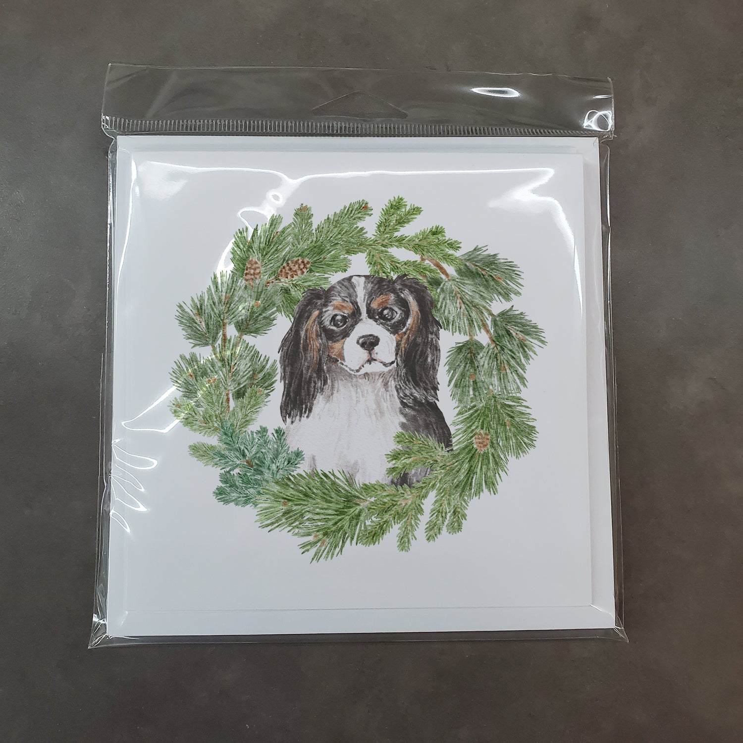 Cavalier Spaniel Tricolor Head Tilt Christmas Wreath Square Greeting Cards and Envelopes Pack of 8 Blank Cards with Envelopes Blank Thank You Note Greeting Cards Stationery