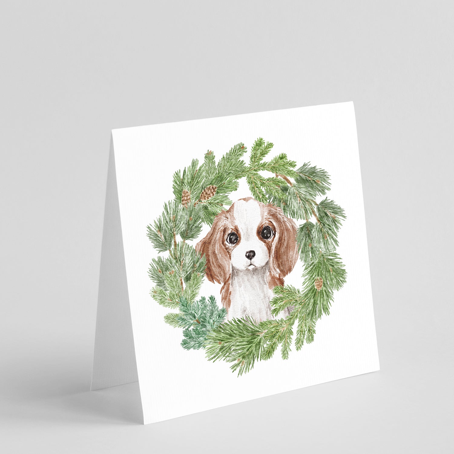 Cavalier Spaniel Puppy Blenheim Christmas Wreath Square Greeting Cards and Envelopes Pack of 8 Blank Cards with Envelopes Blank Thank You Note Greeting Cards Stationery