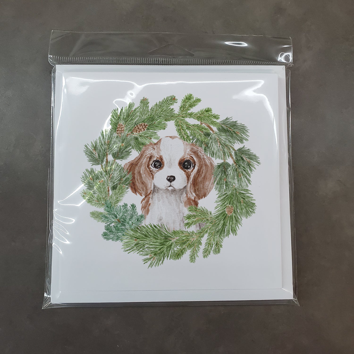 Cavalier Spaniel Puppy Blenheim Christmas Wreath Square Greeting Cards and Envelopes Pack of 8 Blank Cards with Envelopes Blank Thank You Note Greeting Cards Stationery