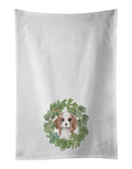 Cavalier Spaniel Puppy Blenheim Christmas Wreath Kitchen Towel Set of 2 White Dish Towels Decorative Bathroom Hand towel for Hand, Face, Hair, Yoga, Tea, Dishcloth, 19 X 28", White