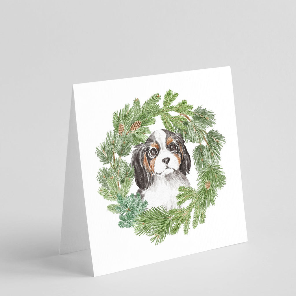 Cavalier Spaniel Puppy Tricolor Christmas Wreath Square Greeting Cards and Envelopes Pack of 8 Blank Cards with Envelopes Blank Thank You Note Greeting Cards Stationery