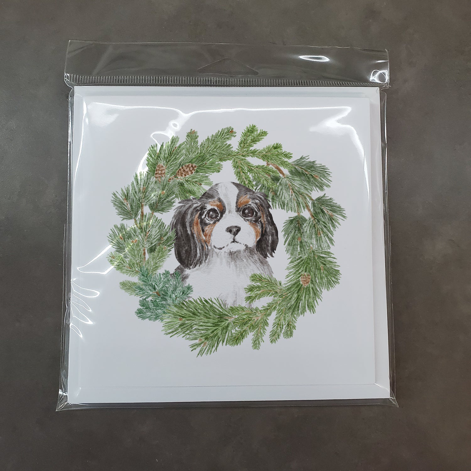 Cavalier Spaniel Puppy Tricolor Christmas Wreath Square Greeting Cards and Envelopes Pack of 8 Blank Cards with Envelopes Blank Thank You Note Greeting Cards Stationery