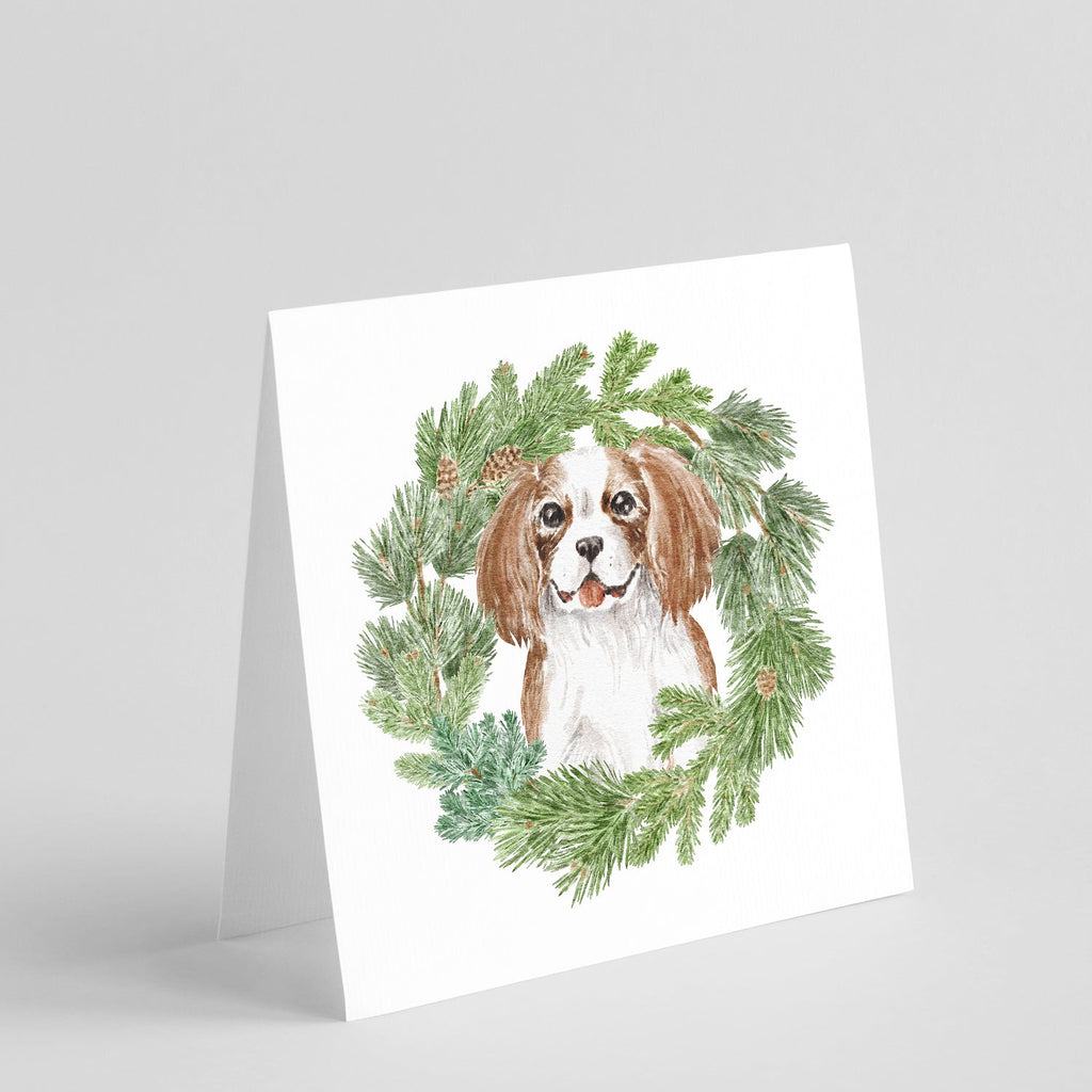 Cavalier Spaniel Blenheim Puppy Smiling Christmas Wreath Square Greeting Cards and Envelopes Pack of 8 Blank Cards with Envelopes Blank Thank You Note Greeting Cards Stationery