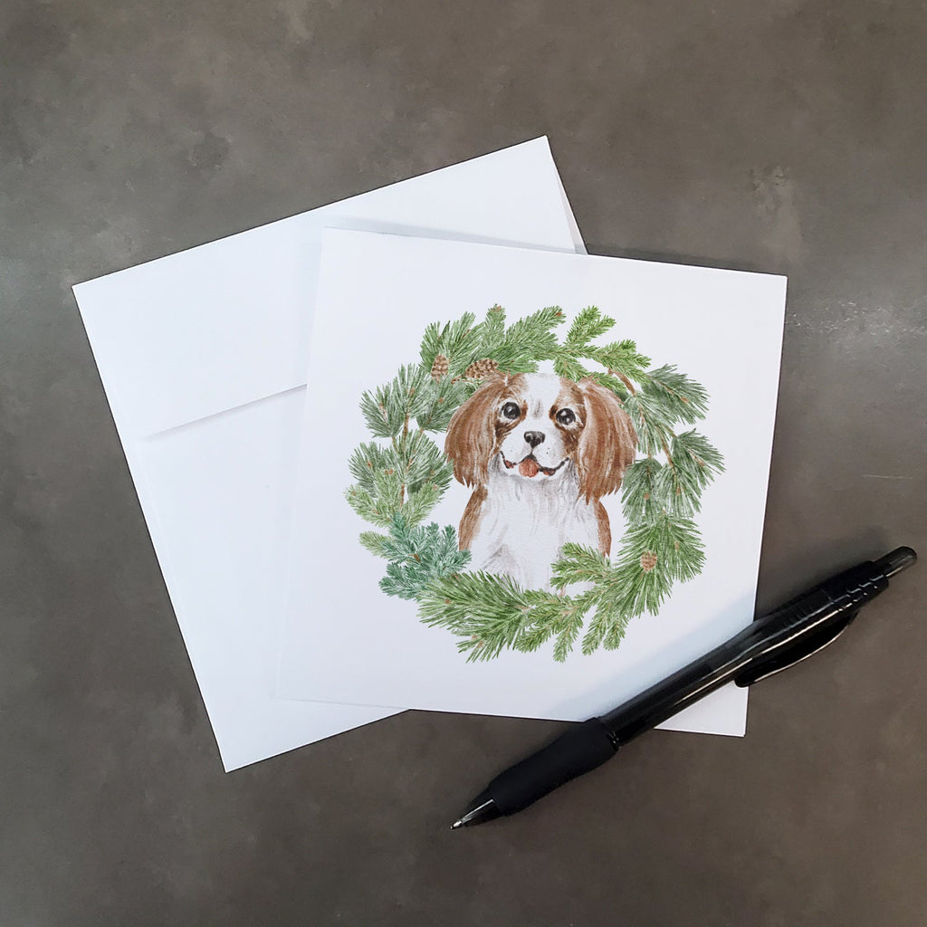 Cavalier Spaniel Blenheim Puppy Smiling Christmas Wreath Square Greeting Cards and Envelopes Pack of 8 Blank Cards with Envelopes Blank Thank You Note Greeting Cards Stationery