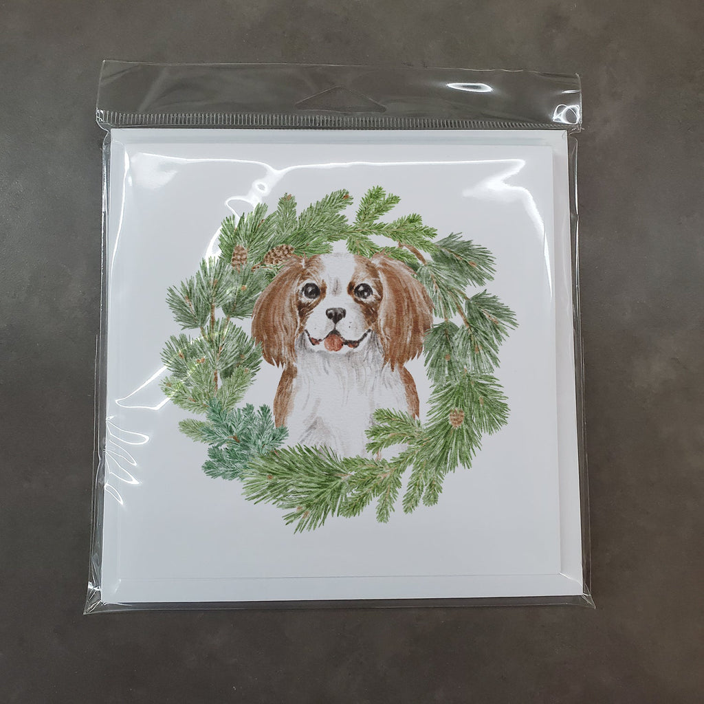 Cavalier Spaniel Blenheim Puppy Smiling Christmas Wreath Square Greeting Cards and Envelopes Pack of 8 Blank Cards with Envelopes Blank Thank You Note Greeting Cards Stationery