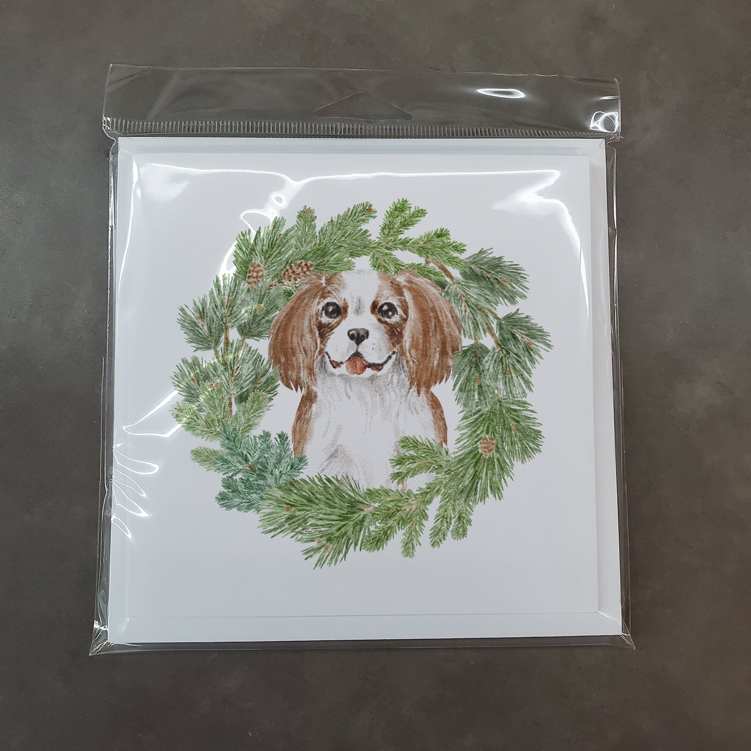 Cavalier Spaniel Blenheim Puppy Smiling Christmas Wreath Square Greeting Cards and Envelopes Pack of 8 Blank Cards with Envelopes Blank Thank You Note Greeting Cards Stationery
