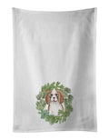 Cavalier Spaniel Blenheim Puppy Smiling Christmas Wreath Kitchen Towel Set of 2 White Dish Towels Decorative Bathroom Hand towel for Hand, Face, Hair, Yoga, Tea, Dishcloth, 19 X 28", White