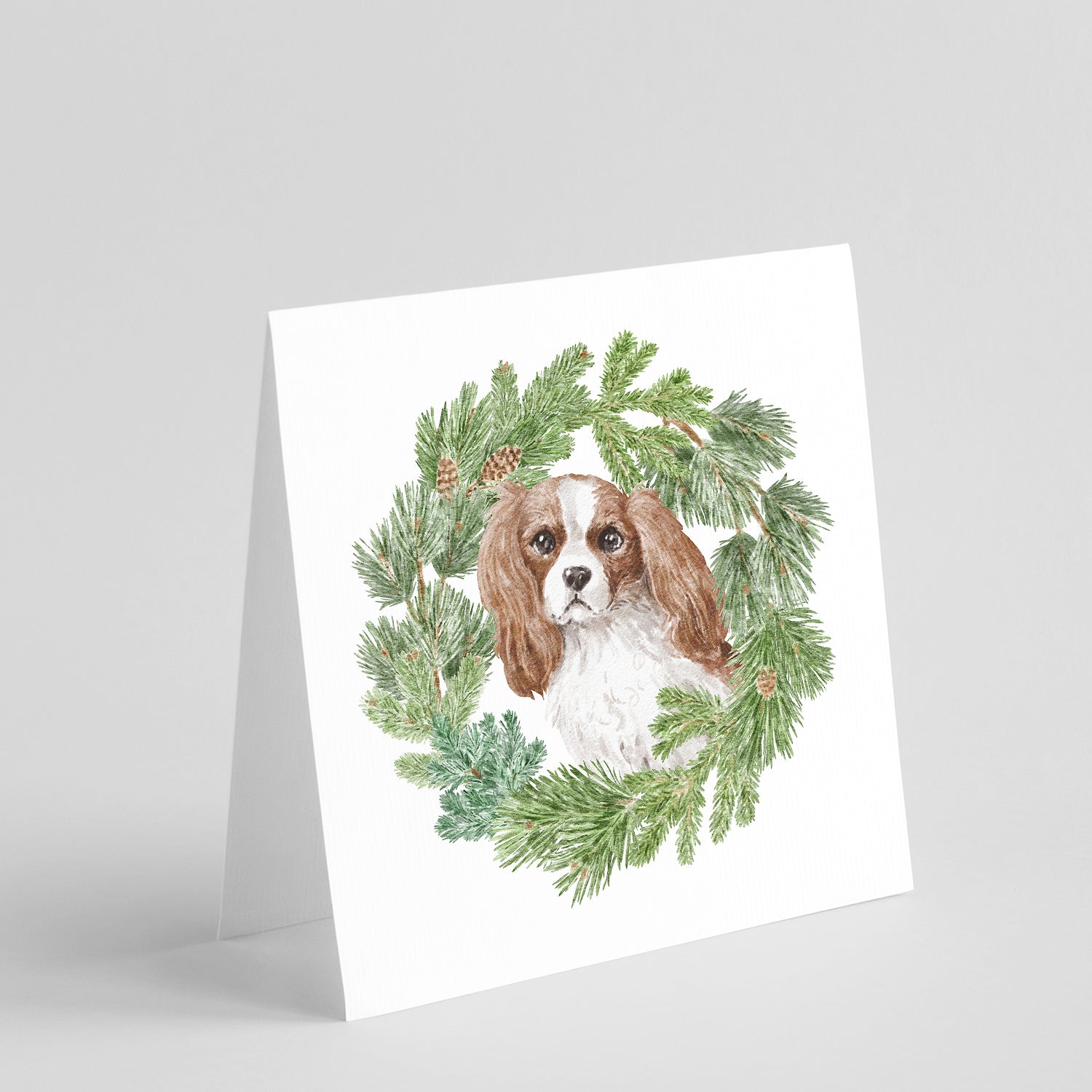 Cavalier Spaniel Blenheim Christmas Wreath Square Greeting Cards and Envelopes Pack of 8 Blank Cards with Envelopes Blank Thank You Note Greeting Cards Stationery