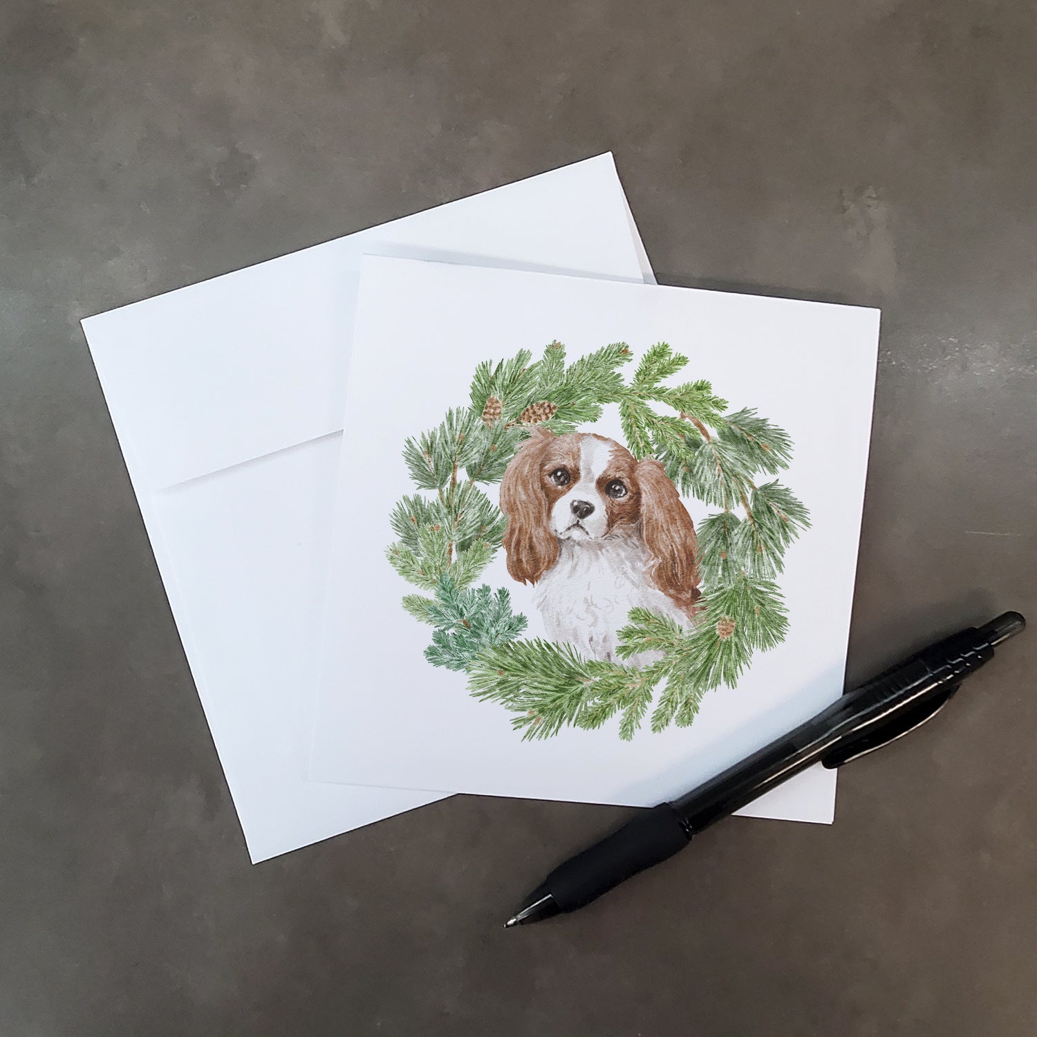 Cavalier Spaniel Blenheim Christmas Wreath Square Greeting Cards and Envelopes Pack of 8 Blank Cards with Envelopes Blank Thank You Note Greeting Cards Stationery
