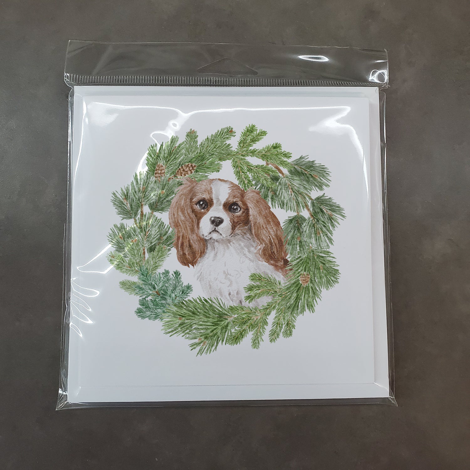 Cavalier Spaniel Blenheim Christmas Wreath Square Greeting Cards and Envelopes Pack of 8 Blank Cards with Envelopes Blank Thank You Note Greeting Cards Stationery