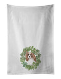 Cavalier Spaniel Blenheim Christmas Wreath Kitchen Towel Set of 2 White Dish Towels Decorative Bathroom Hand towel for Hand, Face, Hair, Yoga, Tea, Dishcloth, 19 X 28", White