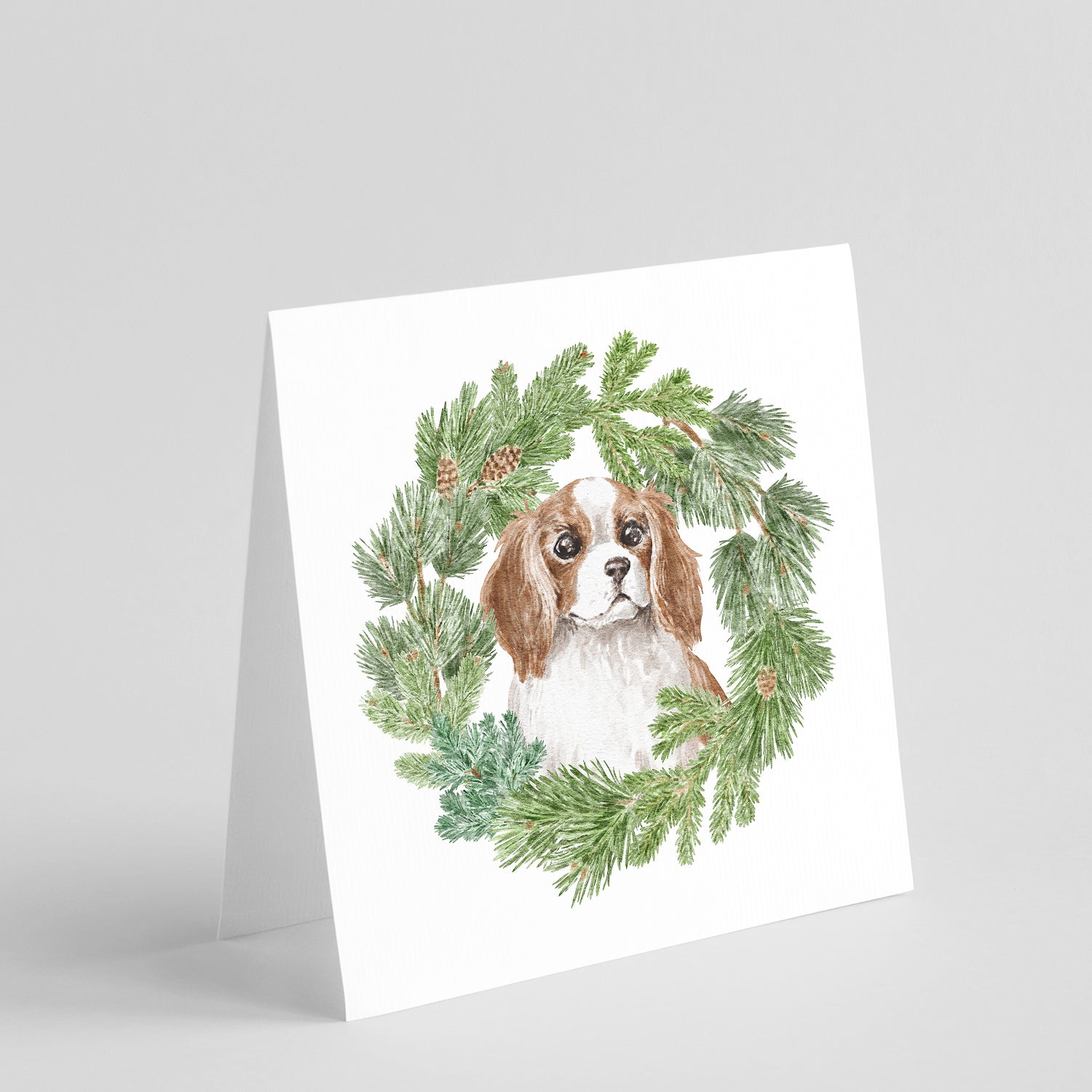 Cavalier Spaniel Blenheim Puppy Wide Eyed Christmas Wreath Square Greeting Cards and Envelopes Pack of 8 Blank Cards with Envelopes Blank Thank You Note Greeting Cards Stationery