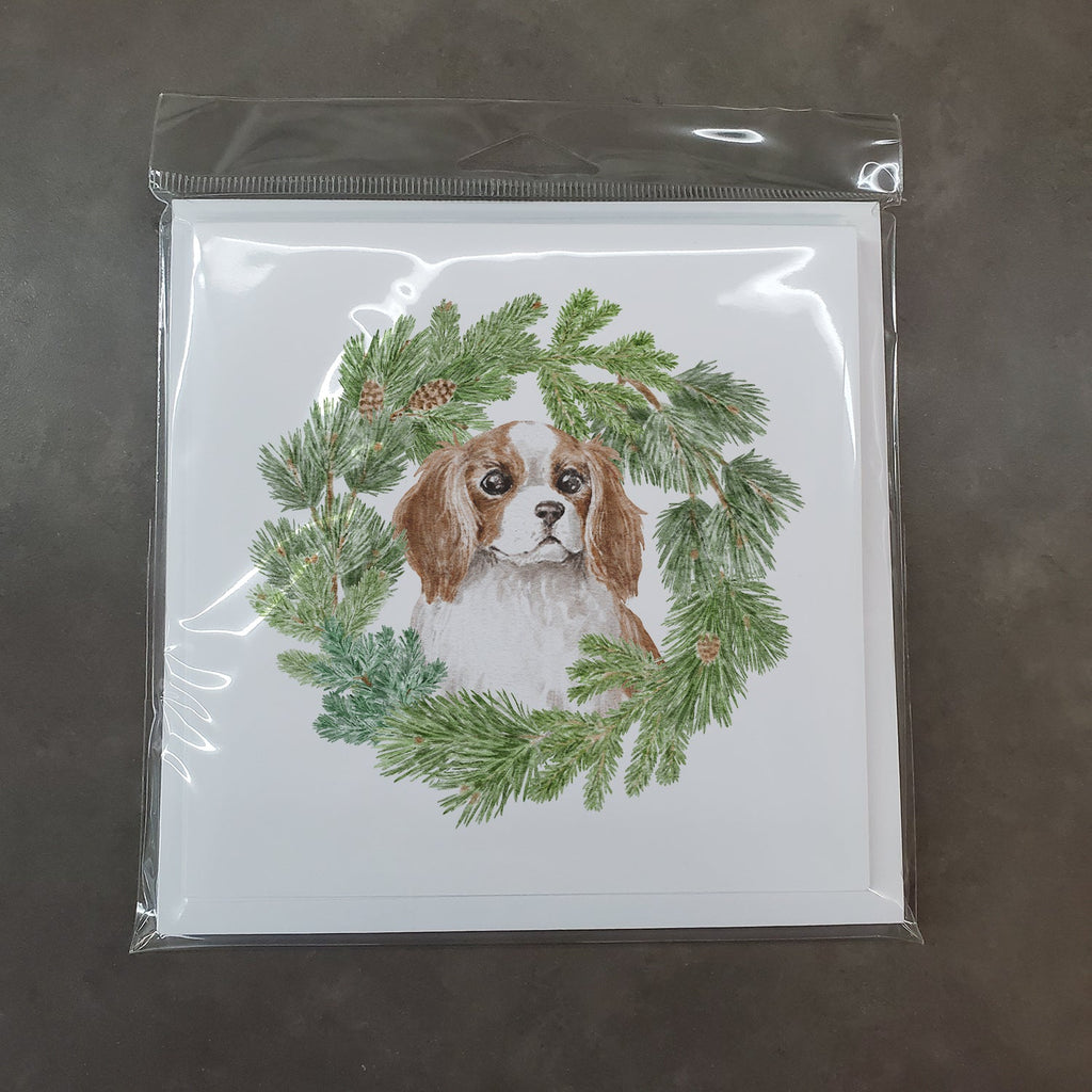 Cavalier Spaniel Blenheim Puppy Wide Eyed Christmas Wreath Square Greeting Cards and Envelopes Pack of 8 Blank Cards with Envelopes Blank Thank You Note Greeting Cards Stationery