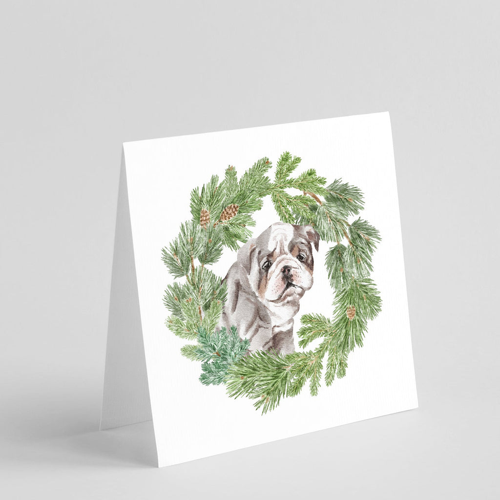Bulldog Lilac Puppy Christmas Wreath Square Greeting Cards and Envelopes Pack of 8 Blank Cards with Envelopes Blank Thank You Note Greeting Cards Stationery