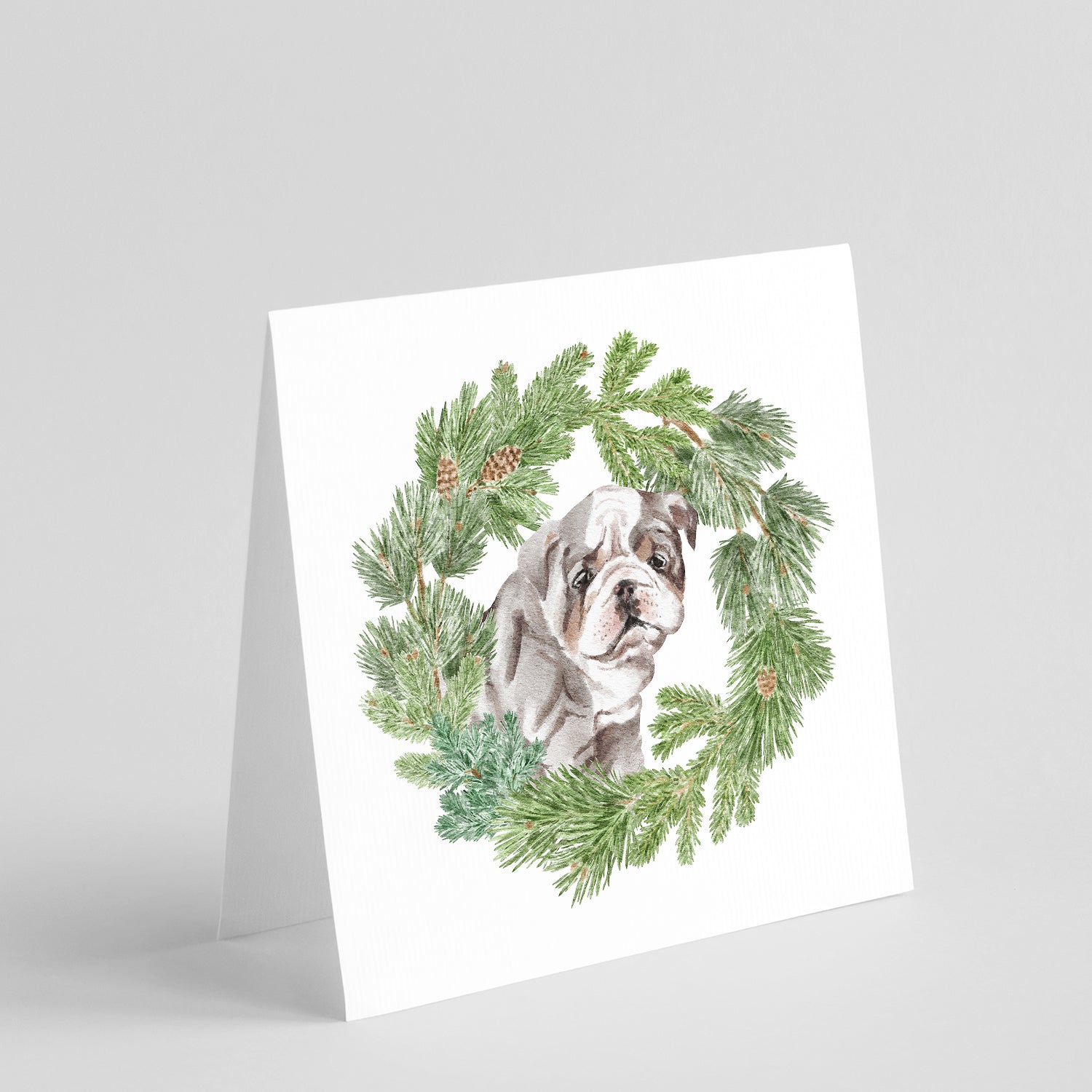 Bulldog Lilac Puppy Christmas Wreath Square Greeting Cards and Envelopes Pack of 8 Blank Cards with Envelopes Blank Thank You Note Greeting Cards Stationery