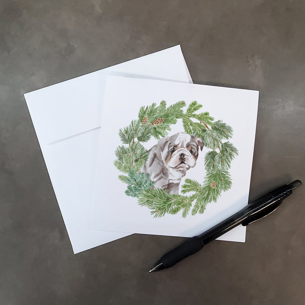 Bulldog Lilac Puppy Christmas Wreath Square Greeting Cards and Envelopes Pack of 8 Blank Cards with Envelopes Blank Thank You Note Greeting Cards Stationery