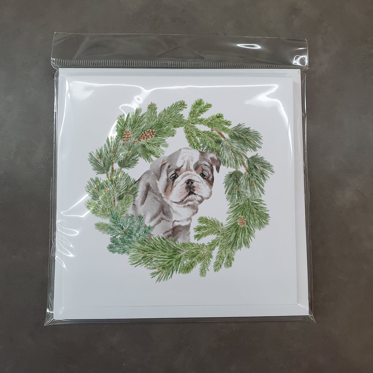 Bulldog Lilac Puppy Christmas Wreath Square Greeting Cards and Envelopes Pack of 8 Blank Cards with Envelopes Blank Thank You Note Greeting Cards Stationery