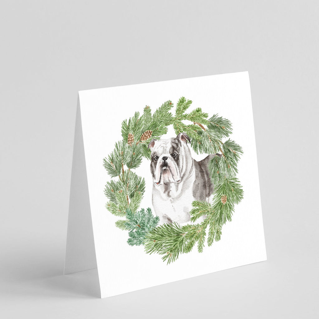 Bulldog Brindled Christmas Wreath Square Greeting Cards and Envelopes Pack of 8 Blank Cards with Envelopes Blank Thank You Note Greeting Cards Stationery