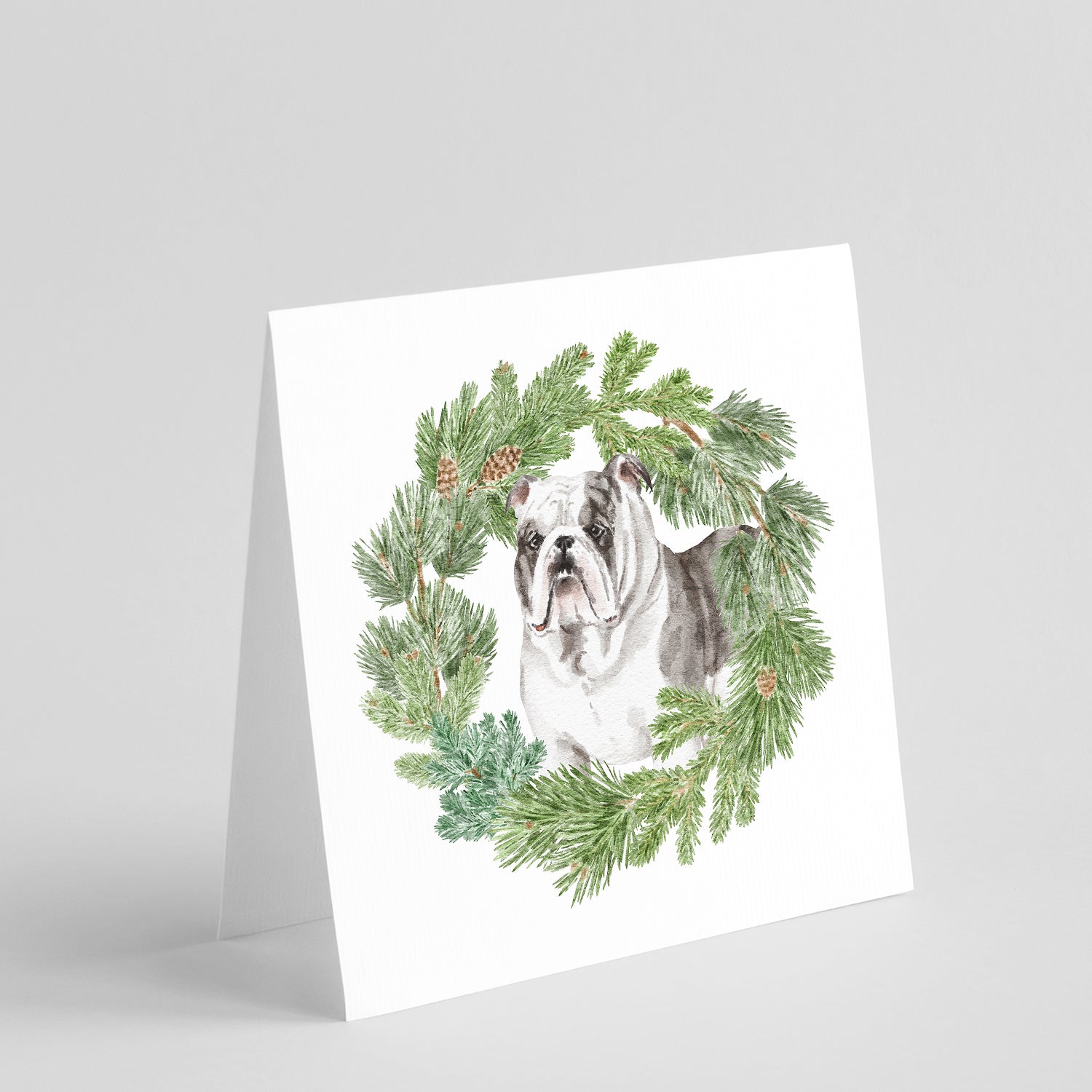 Bulldog Brindled Christmas Wreath Square Greeting Cards and Envelopes Pack of 8 Blank Cards with Envelopes Blank Thank You Note Greeting Cards Stationery