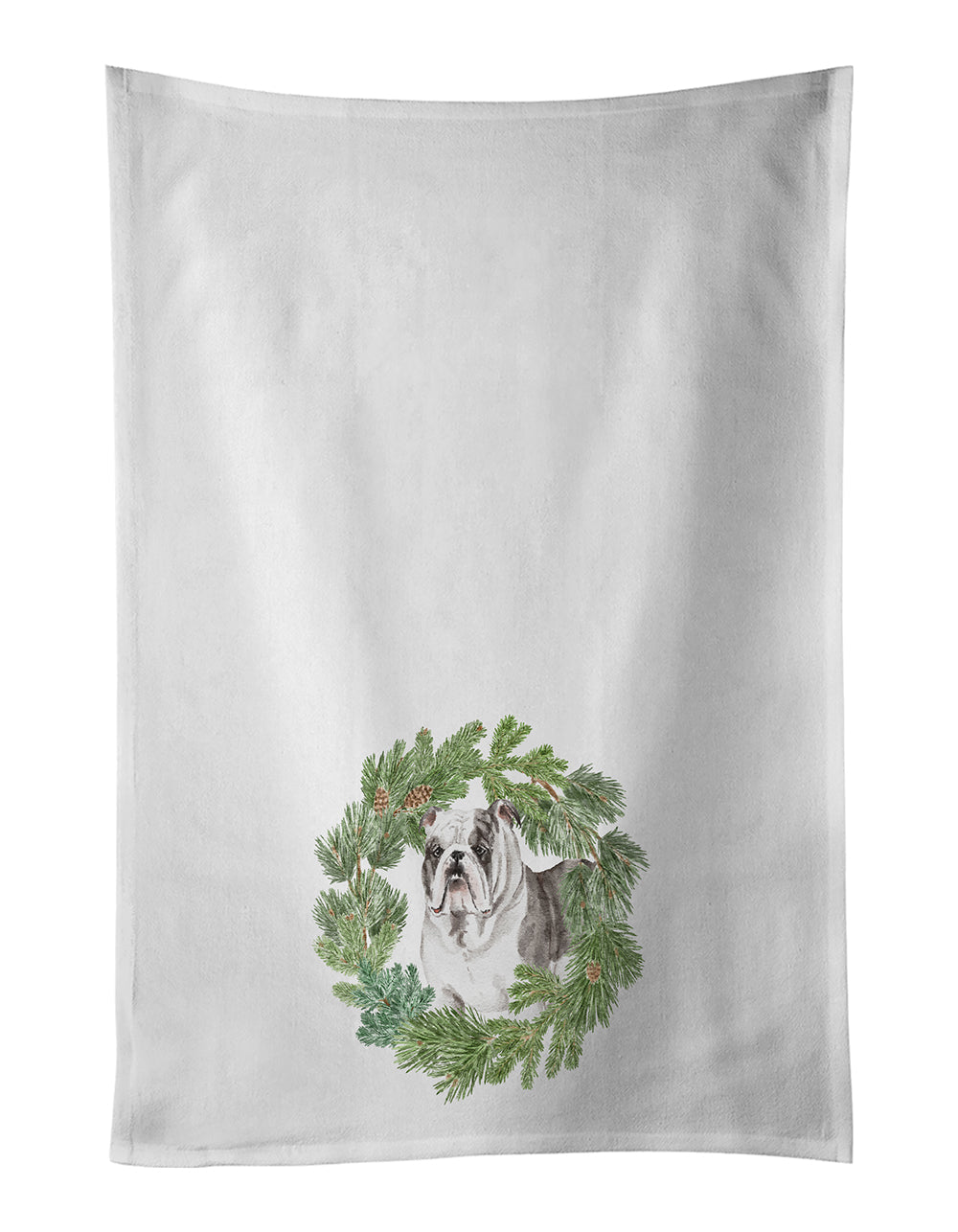 Bulldog Brindled Christmas Wreath Kitchen Towel Set of 2 White Dish Towels Decorative Bathroom Hand towel for Hand, Face, Hair, Yoga, Tea, Dishcloth, 19 X 28", White