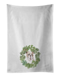 Bulldog Puppy Fawn Christmas Wreath Kitchen Towel Set of 2 White Dish Towels Decorative Bathroom Hand towel for Hand, Face, Hair, Yoga, Tea, Dishcloth, 19 X 28", White