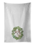 Bulldog Puppy Fawn Brindle Christmas Wreath Kitchen Towel Set of 2 White Dish Towels Decorative Bathroom Hand towel for Hand, Face, Hair, Yoga, Tea, Dishcloth, 19 X 28", White