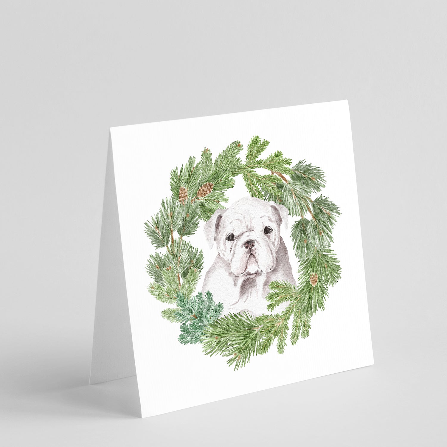Bulldog Puppy White Christmas Wreath Square Greeting Cards and Envelopes Pack of 8 Blank Cards with Envelopes Blank Thank You Note Greeting Cards Stationery