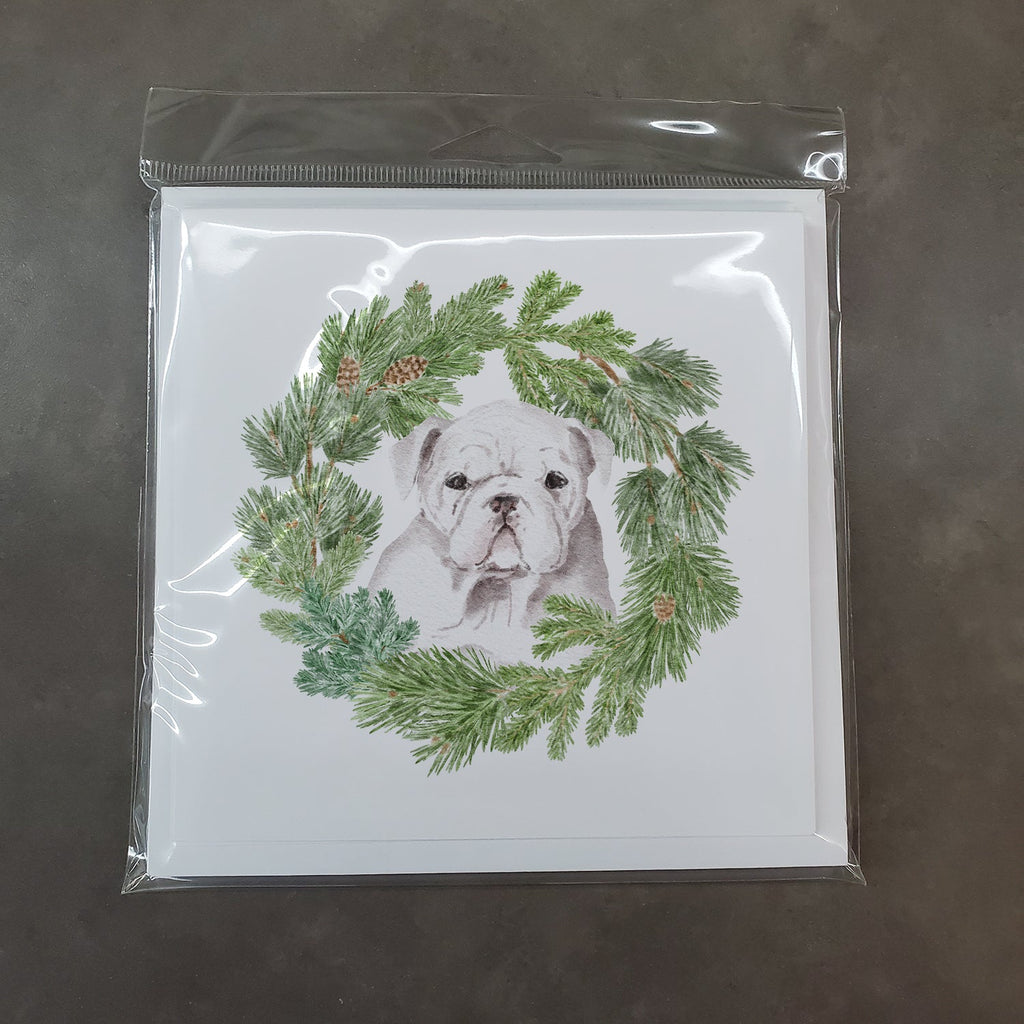 Bulldog Puppy White Christmas Wreath Square Greeting Cards and Envelopes Pack of 8 Blank Cards with Envelopes Blank Thank You Note Greeting Cards Stationery