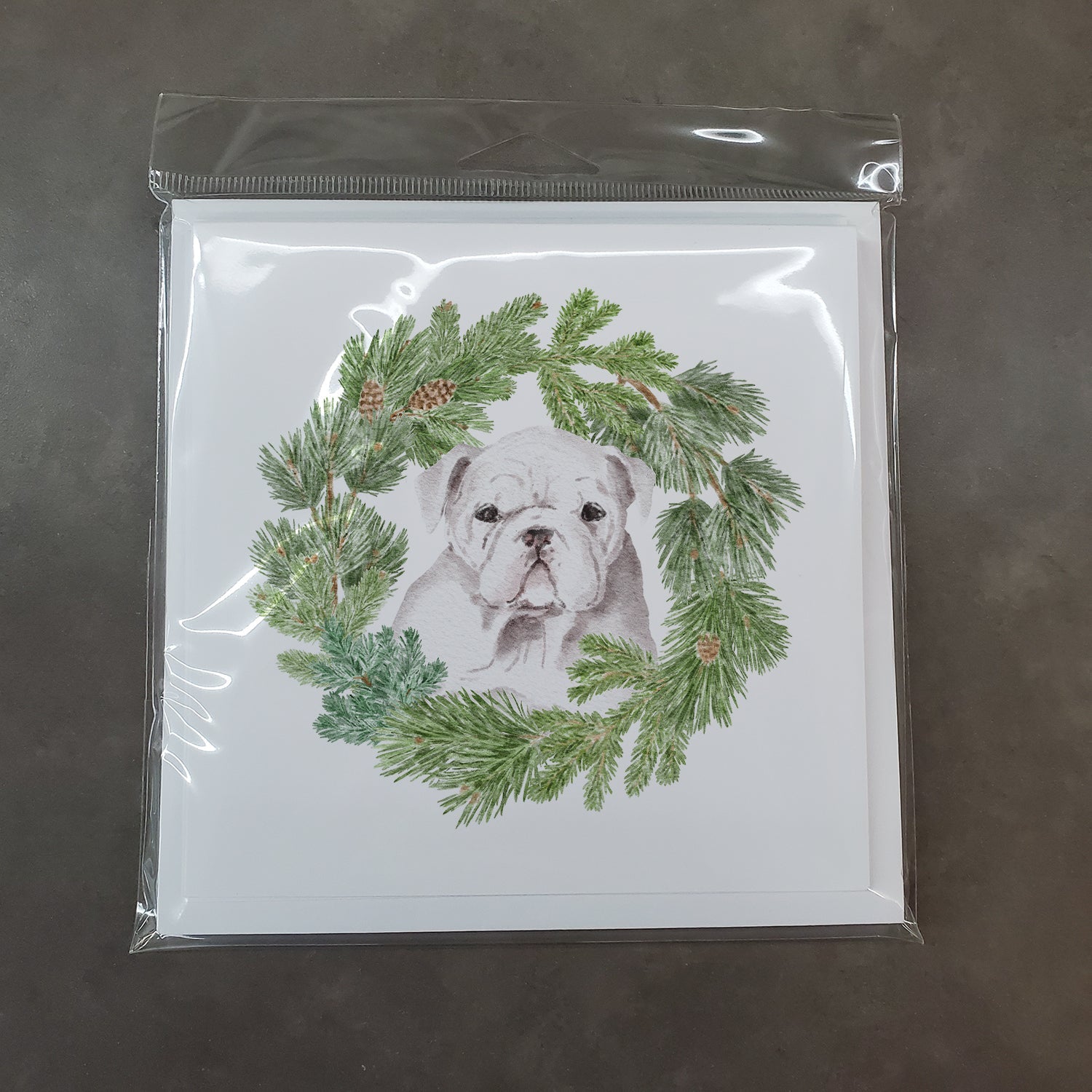 Bulldog Puppy White Christmas Wreath Square Greeting Cards and Envelopes Pack of 8 Blank Cards with Envelopes Blank Thank You Note Greeting Cards Stationery
