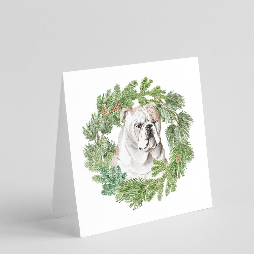Bulldog Fawn Christmas Wreath Square Greeting Cards and Envelopes Pack of 8 Blank Cards with Envelopes Blank Thank You Note Greeting Cards Stationery