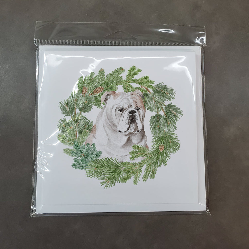 Bulldog Fawn Christmas Wreath Square Greeting Cards and Envelopes Pack of 8 Blank Cards with Envelopes Blank Thank You Note Greeting Cards Stationery