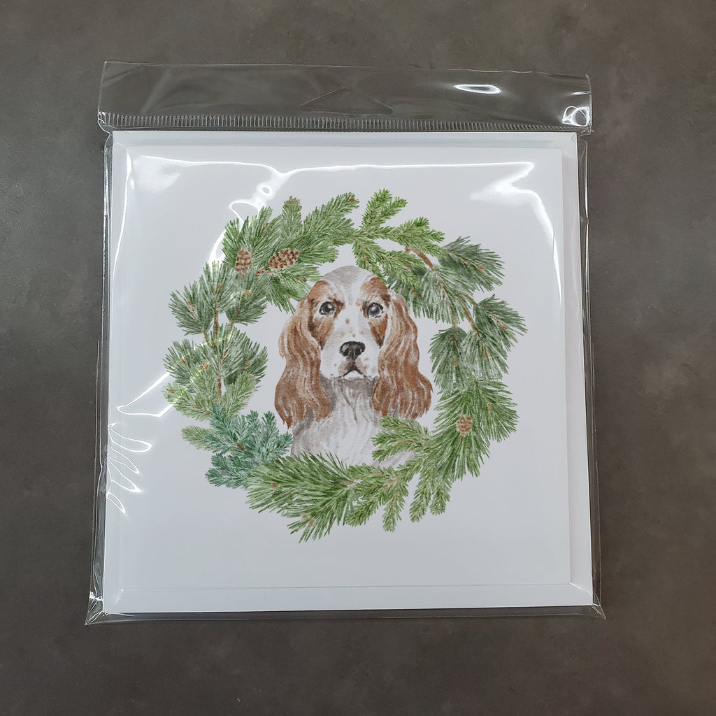 Cocker Spaniel Red and White Christmas Wreath Square Greeting Cards and Envelopes Pack of 8 Blank Cards with Envelopes Blank Thank You Note Greeting Cards Stationery