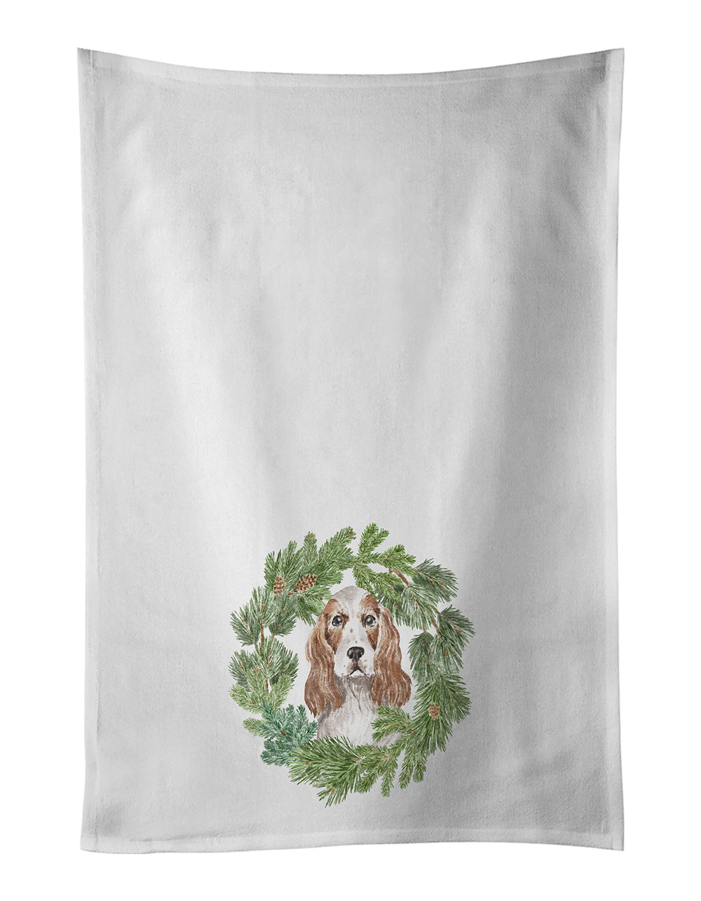 Cocker Spaniel Red and White Christmas Wreath Kitchen Towel Set of 2 White Dish Towels Decorative Bathroom Hand towel for Hand, Face, Hair, Yoga, Tea, Dishcloth, 19 X 28", White
