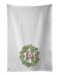 Cocker Spaniel Red and White Christmas Wreath Kitchen Towel Set of 2 White Dish Towels Decorative Bathroom Hand towel for Hand, Face, Hair, Yoga, Tea, Dishcloth, 19 X 28", White