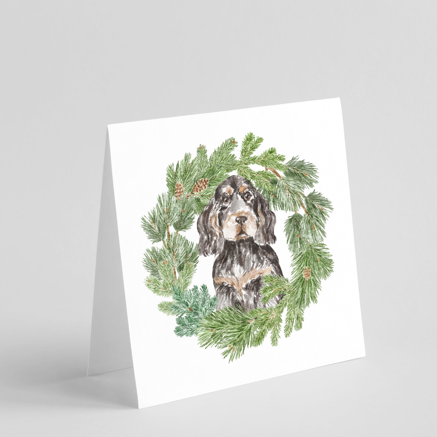 Cocker Spaniel Black Tan Christmas Wreath Square Greeting Cards and Envelopes Pack of 8 Blank Cards with Envelopes Blank Thank You Note Greeting Cards Stationery