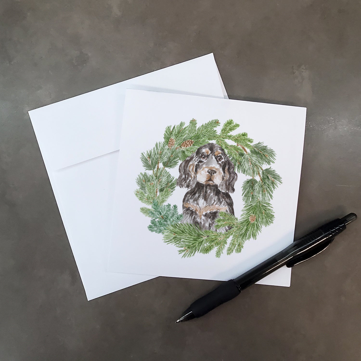 Cocker Spaniel Black Tan Christmas Wreath Square Greeting Cards and Envelopes Pack of 8 Blank Cards with Envelopes Blank Thank You Note Greeting Cards Stationery