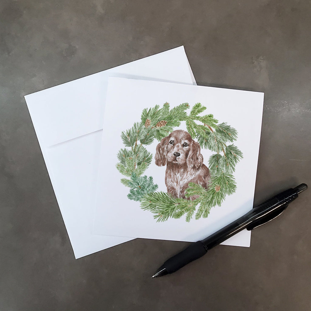 Cocker Spaniel Puppy Liver Christmas Wreath Square Greeting Cards and Envelopes Pack of 8 Blank Cards with Envelopes Blank Thank You Note Greeting Cards Stationery