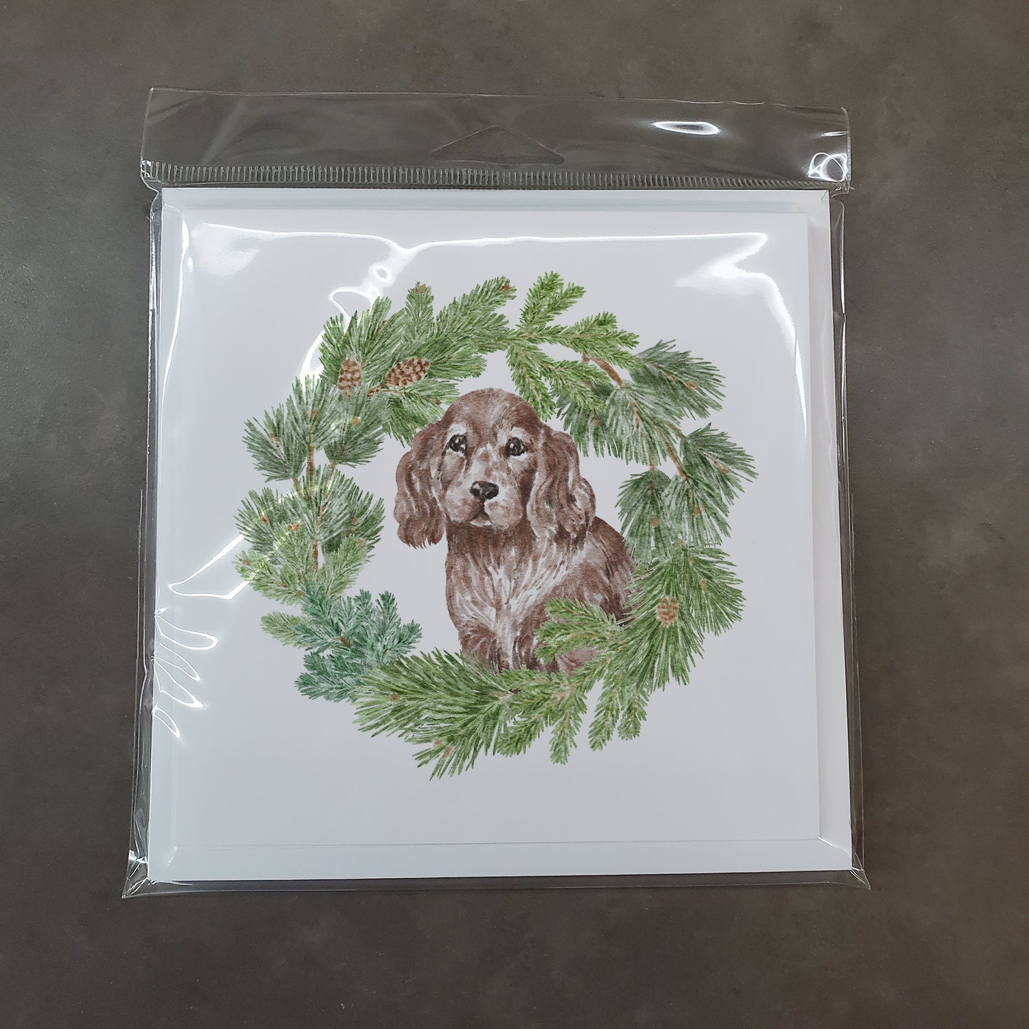 Cocker Spaniel Puppy Liver Christmas Wreath Square Greeting Cards and Envelopes Pack of 8 Blank Cards with Envelopes Blank Thank You Note Greeting Cards Stationery