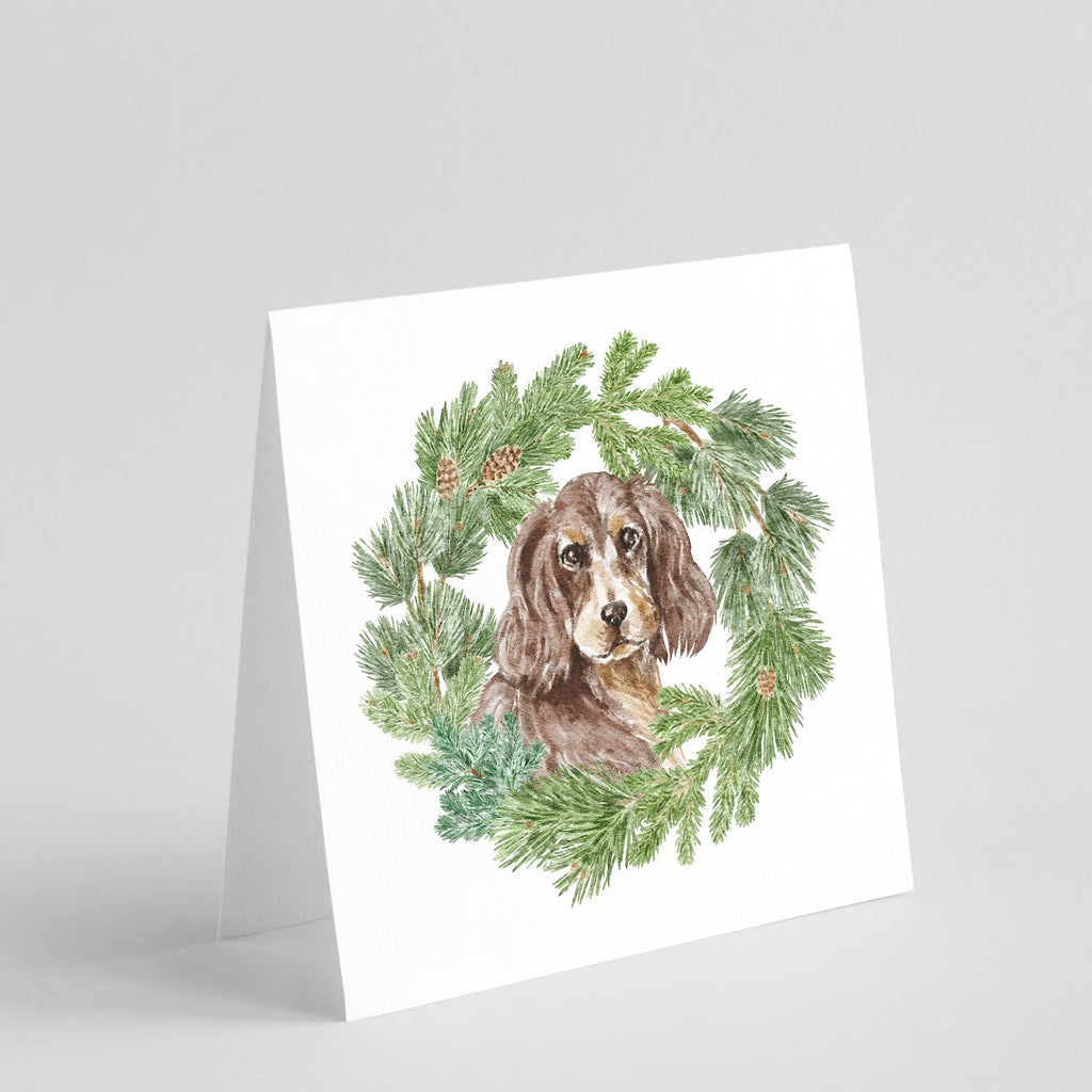 Cocker Spaniel Liver and Tan Christmas Wreath Square Greeting Cards and Envelopes Pack of 8 Blank Cards with Envelopes Blank Thank You Note Greeting Cards Stationery