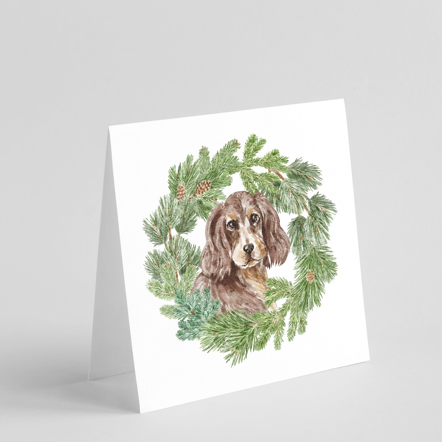 Cocker Spaniel Liver and Tan Christmas Wreath Square Greeting Cards and Envelopes Pack of 8 Blank Cards with Envelopes Blank Thank You Note Greeting Cards Stationery