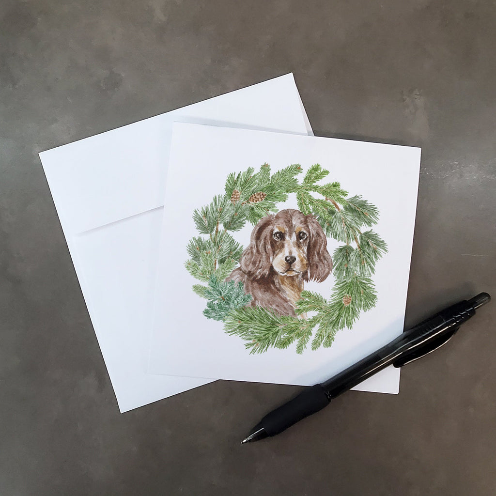 Cocker Spaniel Liver and Tan Christmas Wreath Square Greeting Cards and Envelopes Pack of 8 Blank Cards with Envelopes Blank Thank You Note Greeting Cards Stationery
