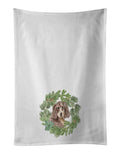 Cocker Spaniel Liver and Tan Christmas Wreath Kitchen Towel Set of 2 White Dish Towels Decorative Bathroom Hand towel for Hand, Face, Hair, Yoga, Tea, Dishcloth, 19 X 28", White