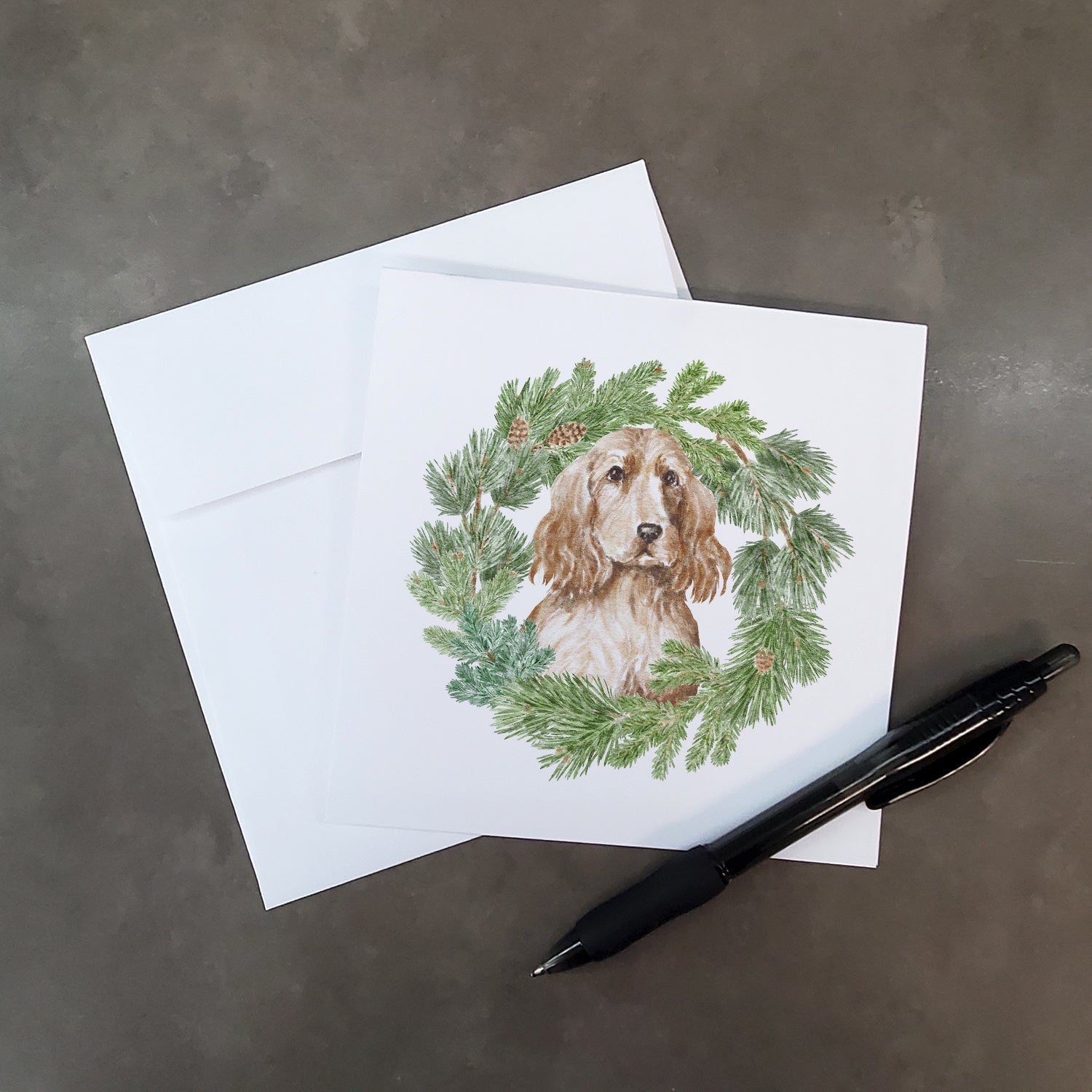 Cocker Spaniel Golden Christmas Wreath Square Greeting Cards and Envelopes Pack of 8 Blank Cards with Envelopes Blank Thank You Note Greeting Cards Stationery