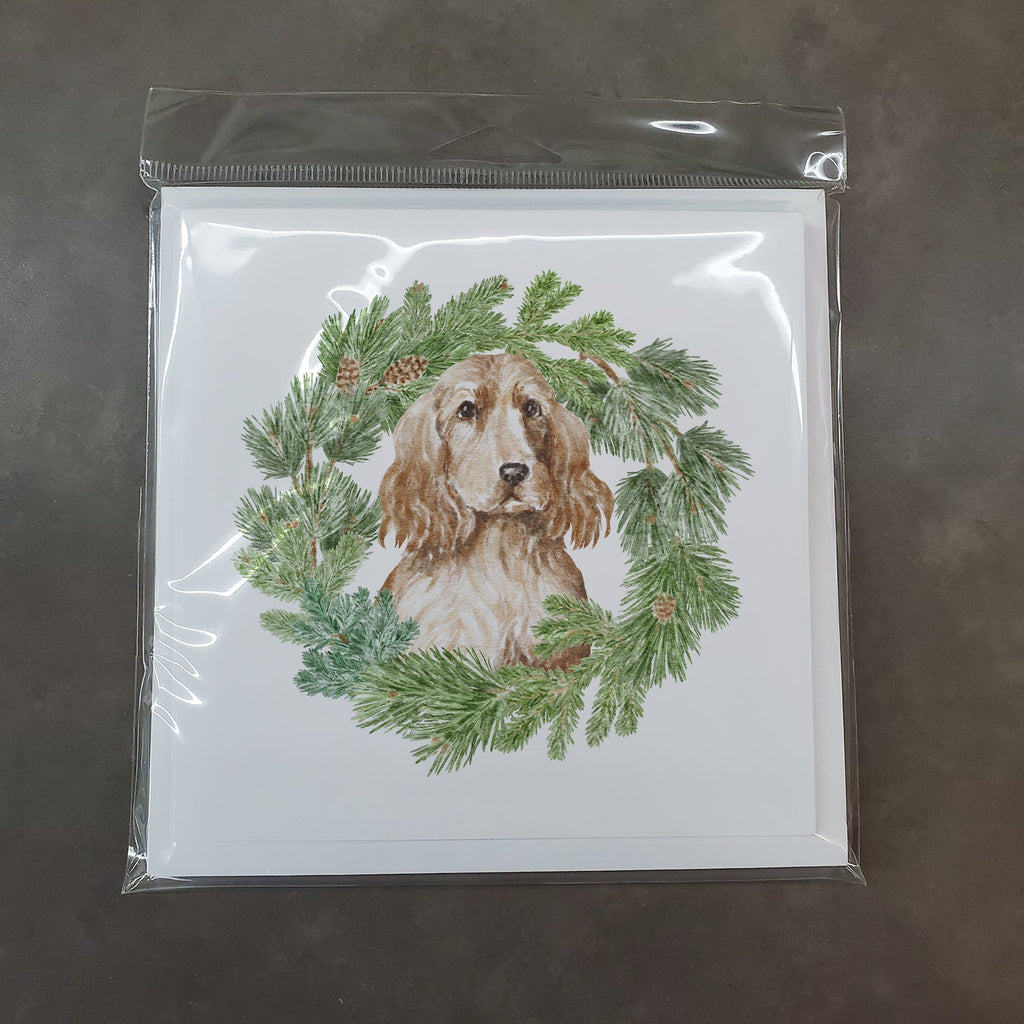 Cocker Spaniel Golden Christmas Wreath Square Greeting Cards and Envelopes Pack of 8 Blank Cards with Envelopes Blank Thank You Note Greeting Cards Stationery